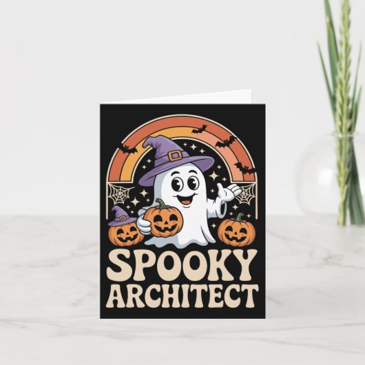 Spooky Architect Ghost Pumpkin Architecture Hallow Kaart (Voorkant)