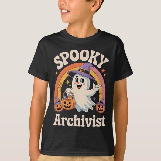 Spooky Archivist Schattige Ghost Pumpkin Archives  T-shirt (Voorkant)