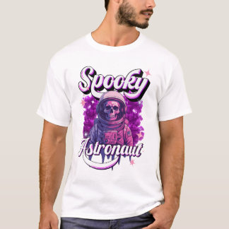 Spooky Astronaut Paarse Skelet Schedel Astronaut T-shirt