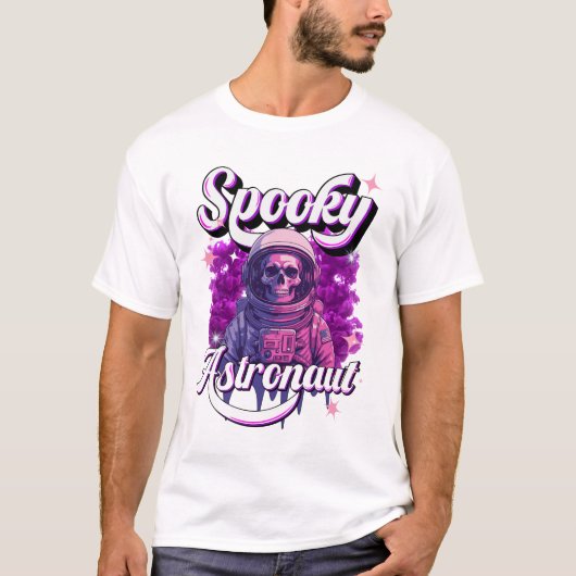 Spooky Astronaut Paarse Skelet Schedel Astronaut T-shirt (Voorkant)