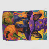 Spooky Australische Kelpie Halloween Pumpkin Golfhanddoek (Horizontaal)