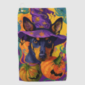 Spooky Australische Kelpie Halloween Pumpkin Golfhanddoek (Voorkant)