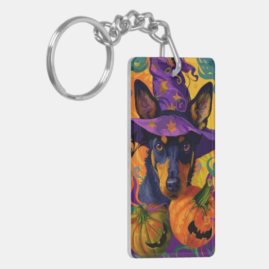 Spooky Australische Kelpie Halloween Pumpkin Sleutelhanger (Voorkant Links)