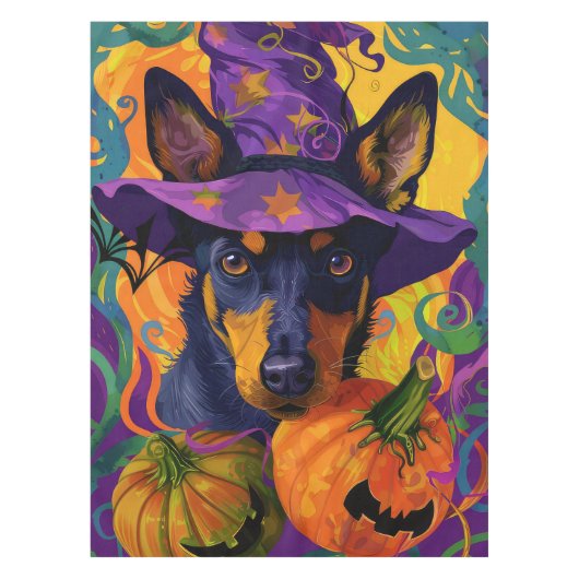 Spooky Australische Kelpie Halloween Pumpkin Tafelkleed (Voorkant)