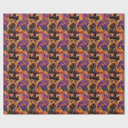 Spooky Australische Terriër Halloween Witch Pumpki Cadeaupapier (Vlak)