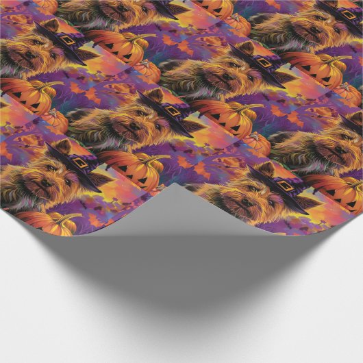 Spooky Australische Terriër Halloween Witch Pumpki Cadeaupapier (Hoek)