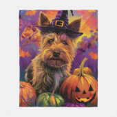 Spooky Australische Terriër Halloween Witch Pumpki Fleece Deken (Voorkant)
