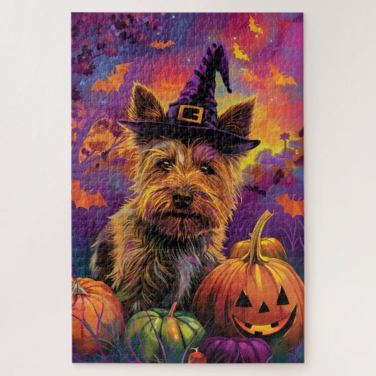 Spooky Australische Terriër Halloween Witch Pumpki Legpuzzel (Verticaal)