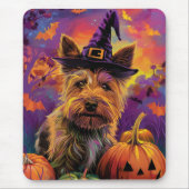 Spooky Australische Terriër Halloween Witch Pumpki Muismat (Voorkant)