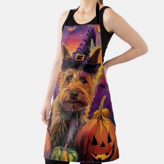 Spooky Australische Terriër Halloween Witch Pumpki Schort (Insitu)