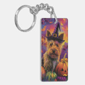 Spooky Australische Terriër Halloween Witch Pumpki Sleutelhanger (Voorkant Links)
