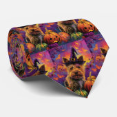 Spooky Australische Terriër Halloween Witch Pumpki Stropdas (Opgerold)