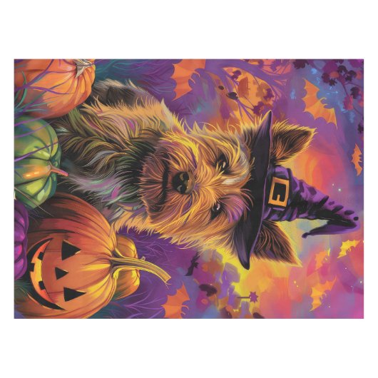 Spooky Australische Terriër Halloween Witch Pumpki Tafelkleed (Voorkant (Horizontaal))