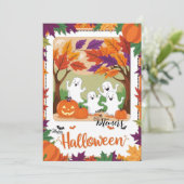Spooky Autumn Ghost Gathering Halloween Greeting Kaart (Staand voorkant)