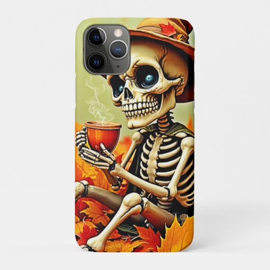 Spooky Autumn Skeleton's koffiepauze ontwerp Case-Mate iPhone Case (Achterkant)