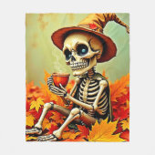 Spooky Autumn Skeleton's koffiepauze ontwerp Fleece Deken (Voorkant)