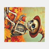 Spooky Autumn Skeleton's koffiepauze ontwerp Fleece Deken (Voorkant (Horizontaal))