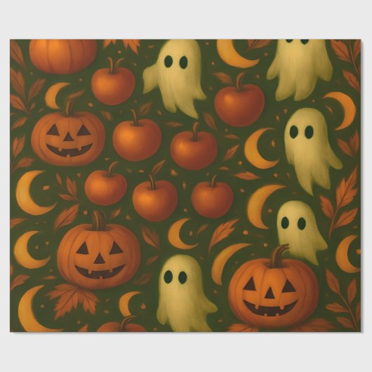 🎃 Spooky Autumn Wrapping Paper – Ghosts, Pumpkins Cadeaupapier (Vlak)