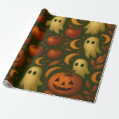 🎃 Spooky Autumn Wrapping Paper – Ghosts, Pumpkins Cadeaupapier (Uitgerold)