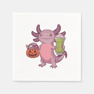 Spooky Axolotl Holding Matcha en trakteer Hallowee Servet