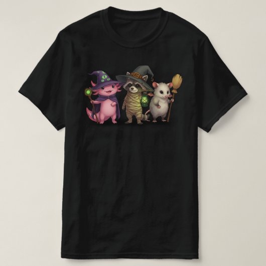 Spooky Axolotl Raccoon | Halloweenbeten eng T-shirt (Design voorkant)