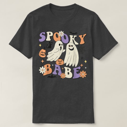 Spooky Babe Cute Ghost Pumpkin Spider Flower Hallo T-shirt (Design voorkant)