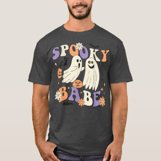 Spooky Babe Cute Ghost Pumpkin Spider Flower Hallo T-shirt