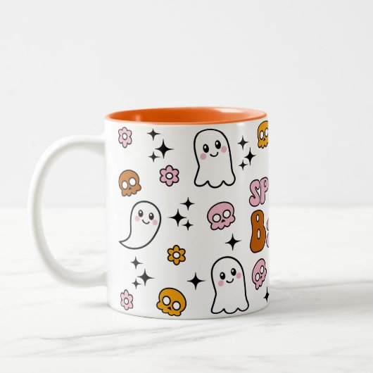 Spooky Babe Kawaii Skull Ghost Tweekleurige Koffiemok (Links)