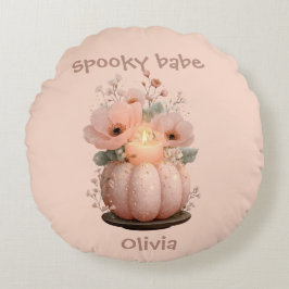 Spooky Babe Pumpkin voor meisjes Rond Kussen