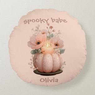 Spooky Babe Pumpkin voor meisjes Rond Kussen
