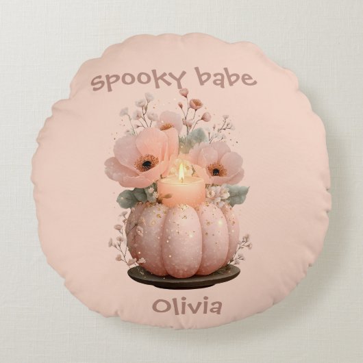 Spooky Babe Pumpkin voor meisjes Rond Kussen (Voorkant)