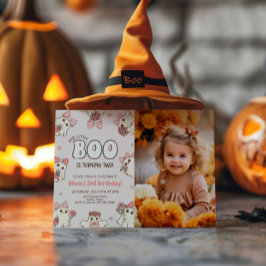 Spooky Babe Retro Halloween Tweede Verjaardag Foto Kaart