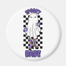 Spooky Babe Vrouw Halloween Ghost Retro Paarse Magneet