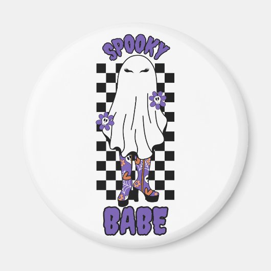 Spooky Babe Vrouw Halloween Ghost Retro Paarse Magneet (Voorkant)