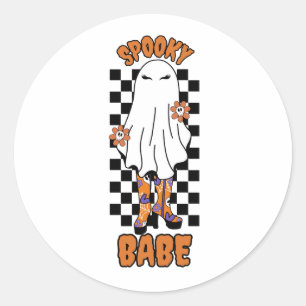 Spooky Babe Vrouw Halloween Ghost Sinaasappel Ronde Sticker
