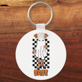 Spooky Babe Vrouw Halloween Ghost Sinaasappel Sleutelhanger