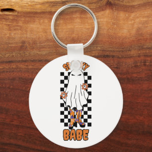 Spooky Babe Vrouw Halloween Ghost Sinaasappel Sleutelhanger