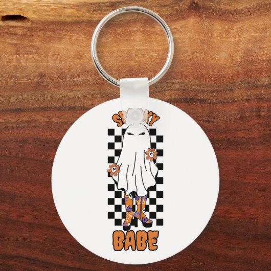 Spooky Babe Vrouw Halloween Ghost Sinaasappel Sleutelhanger (Voorkant)