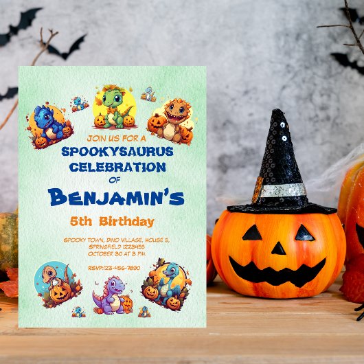 Spooky Baby Dinosaur Theme Kids Verjaardag Hallowe Kaart