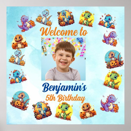 Spooky Baby Dinosaur Theme Kids Verjaardagsfeest Poster (Voorkant)