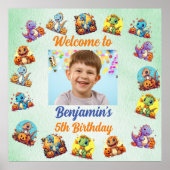 Spooky Baby Dinosaur Theme Kids Verjaardagsfeest Poster (Voorkant)