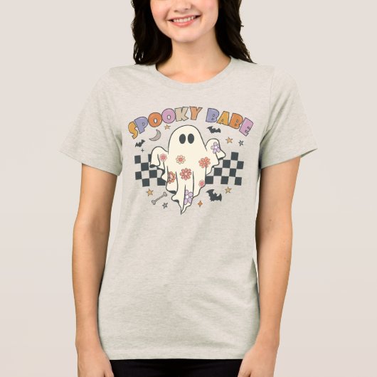 Spooky Baby Retro Ghost Plaid Tri-Blend Shirt (Voorkant)