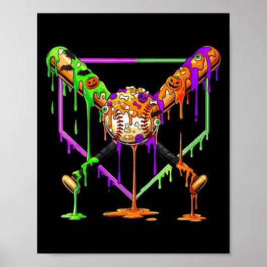 Spooky Baseball Ice Cream Drip Home Plate Dripping Poster (Voorkant)