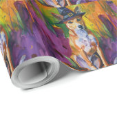 Spooky Basenji Halloween heks en pompoen Cadeaupapier (Rol Hoek)