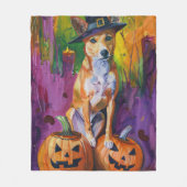 Spooky Basenji Halloween heks en pompoen Fleece Deken (Voorkant)