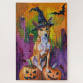 Spooky Basenji Halloween heks en pompoen Legpuzzel (Verticaal)