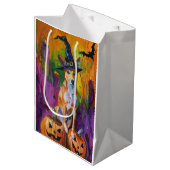 Spooky Basenji Halloween heks en pompoen Medium Cadeauzakje (Voorkant Gekanteld)