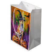 Spooky Basenji Halloween heks en pompoen Medium Cadeauzakje (Achterkant Gekanteld)