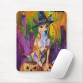 Spooky Basenji Halloween heks en pompoen Muismat (Met muis)