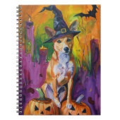 Spooky Basenji Halloween heks en pompoen Notitieboek (Voorkant)